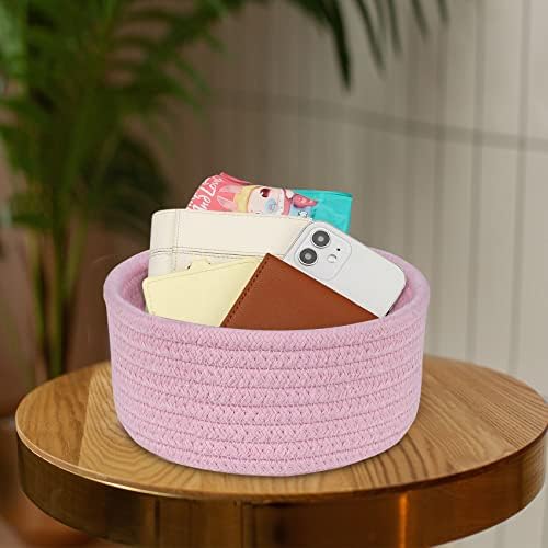 ABenkle 2 Pack Small Baskets, Cotton Rope Woven Basket, Cute Mini Tiny Storage Baskets, Decorative Boho Basket for Nursery Living Room Bedroom Shelf, Empty Gift Basket - Pink