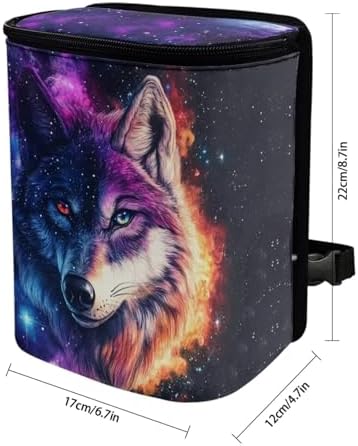 DISNIMO Galaxy Star Wolf Car Trash Can with Lid, Leak Proof Trash Bin Garbage Bag Collapsible Automatic Portable Trash Can, Easy to Clean, Used in Car Home Office