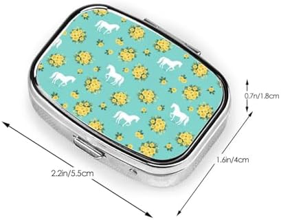 Portable Medicine Case Mini Pill Holder Vitamin Organizer Purse Pocket Essential Business Trip, Floral Horse Roses Print Mint Green