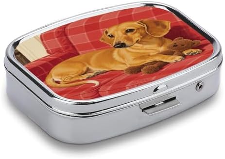 Dachshund Weiner Pet Dog Pill Box 2 Compartment Decorative Metal Pill Case for Pocket Or Purse Travel Portable Medicine Box Pill Container Organizer for Vitamins Fish Oils Supplements
