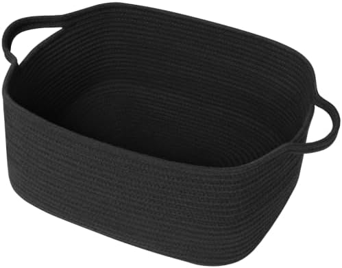 Large Black Basket for Gifts, 16.5" x 12.5" x 7" Big Woven Gift Baskets Empty, Cotton Rope Bin for Clothes, Towels, Cute Kids Dog Toy Storage Bin Box, Decorative Wicker Shelf Closet Organizer