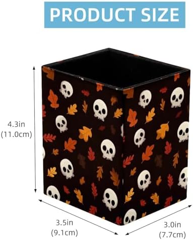 Skull Pen Holder for Desk Decor, Rectangular PVC Leather Pencil Cup for Desk Pen Organizer, Makeup Brush Holder for School, Home, Office