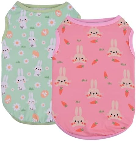 2-Pack Easter Dog Shirt Puppy Shirts with Bunny Egg Carrot Patterns Dog Rabbit Clothes Outfit Cotume Easter Pet Sleeveless T-Shirt Tank Tops Vest for Small Medium Large Dogs XS
