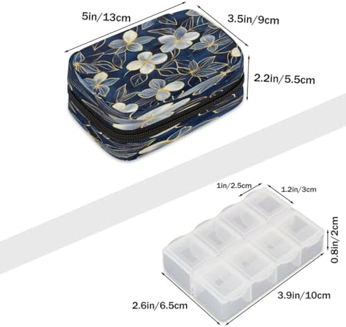Pill Organizer Box Flowers Blue Background 7-Day Weekly Medicine Pill Case Travel Pill Container Portable Pill Holder Storage Purse Bag Small Compact Size for Vitamin Supplement Birth Control