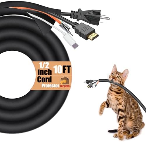 Cord Protectors from Pets no Chew, 1/2Inch 10ft Wire Protectors for Pets, Cord Covers for Pets, Dog and Cat Cord Protector Cable Sleeves Cable Management Black