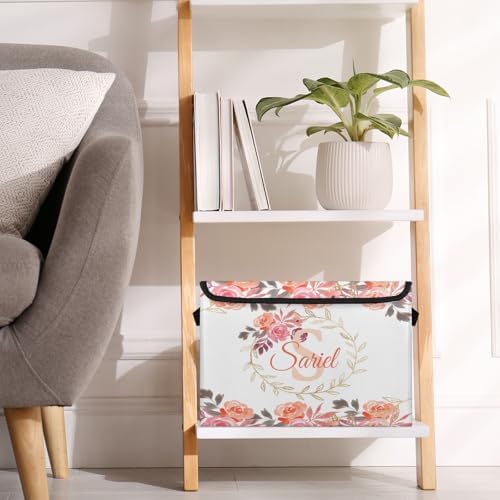 Floral Storage Bin with Lid Personalized Storage Baskets for Organizing Foldable Closet Organizers with Handles,Cute Basket for Boys Girls for Clothes Blanket Pet Dog Toy Basket Storage (1 Pack)