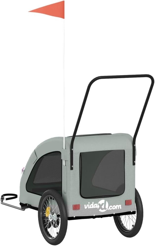 Pet Bike Trailer for Small Dogs, Foldable Bicycle Cargo Trailer with Iron Frame and Oxford Fabric, Includes Mesh Windows, Reflectors and Flag for Safety