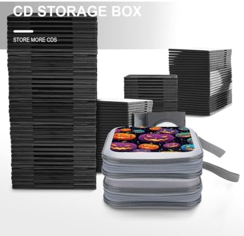 40 Capacity CD DVD Case Wallet Pumpkin CD Holder Storage | Pumpkin Hard Shell Sturdy Disc Storage Organizer Binder, Zipper Closure, Hand Strap
