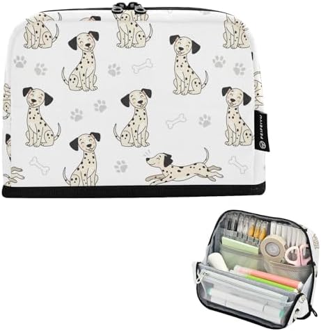 Emelivor Cute Dogs White Pets Pattern Large Capacity Pencil Case Stand Up Pencil Pouch for School Office Aesthetic Pen Organizer Bag with Pockets Portable Makeup Pouch for Adults Teens Kids