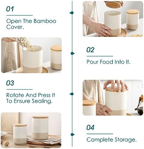 vancasso Sabine Kitchen Canister Set of 3, Ceramic Food Storage Containers with Airtight Wood Lids, Countertop & Pantry Organization for Flour, Sugar, Coffee, Tea & Snacks