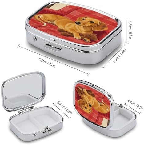 Dachshund Weiner Pet Dog Pill Box 2 Compartment Decorative Metal Pill Case for Pocket Or Purse Travel Portable Medicine Box Pill Container Organizer for Vitamins Fish Oils Supplements