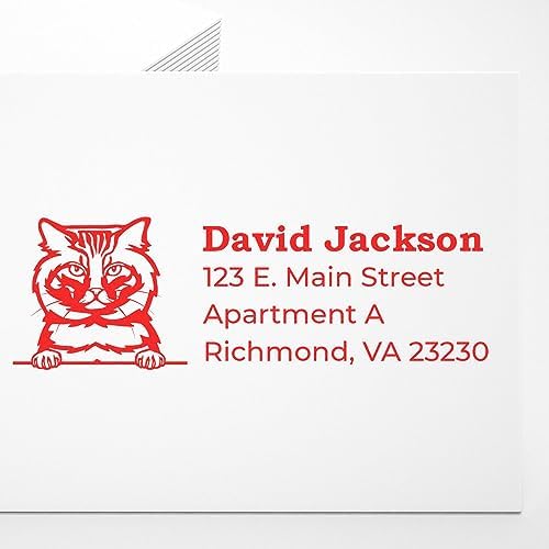 American Bobtail Cat Custom Address Stamp for Event Programs & Wedding Invitations | Personalized Decorative Mail Address Stamper with Feline Design | Self-Inking Return Label Rubber Stamp