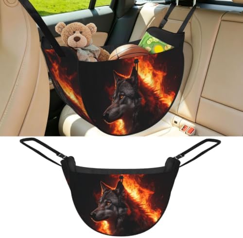 Wolf Fire Glow Car Seat Organizer-Backseat Storage Bag for Travel | Waterproof Durable. Holds Snacks Gear Essentials. Fits Most Cars.