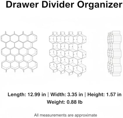 Honeycomb Drawer Divider Organizer, Adjustable PP Plastic Compartment Separator for Dresser & Kitchen Drawers, 13 x 3.3 x 1.6 Inches (1 Piece)
