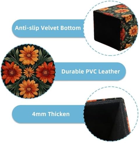 Artistic Flower Pen Holder for Desk Decor, Rectangular PVC Leather Pencil Cup for Desk Pen Organizer, Makeup Brush Holder for School, Home, Office