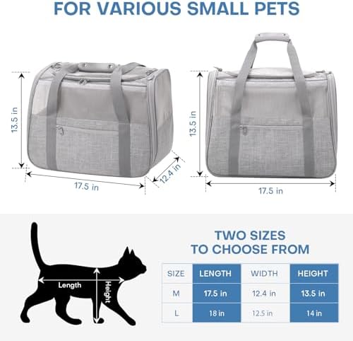 JUNGYOUN Premium Cat Carrier - Pet Carrier for Cat & Small Dogs up to 15lbs - Airline Approved Travel Dog Carrier with Anti-Escape Zippers, Collapsible Travel Bowl & Padded Strap