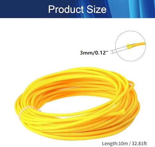 Jutagoss PET Expandable Braided Cable Sleeve, 32.8ft - 1/8 inch Yellow Cable Management Sleeve, Wire Loom Tube Cord Protector for USB Cable, Power Cord, Audio Video and More, 1Pc