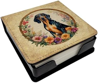 Caroline's Treasures Coonhound and Flowers PU Leather Note Paper Holder with Artist-Designed Cover, Desk Accessory, Office Gift