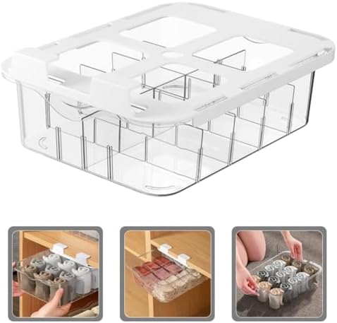 Multi-grid Sock Organizer Drawer with Lid for Bras and Underwear, Pet Material Closet Drawer Organizer for Home Storage, Dustproof and Stable Design for Tidy and Clean Wardrobe