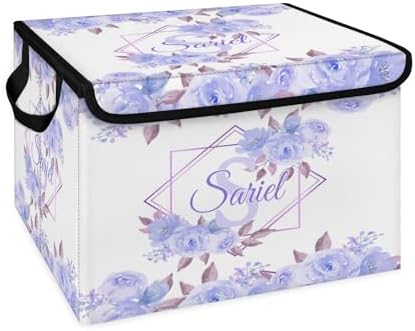 Closet-Storage-Bins with Lids Customized Stackable-Storage-Bin for Kids-Boys-Girls-Toys Decoration Storage-Baskets Floral Purple