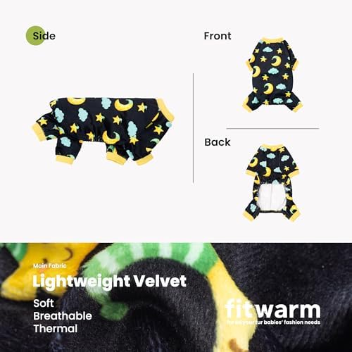 Fitwarm Moon and Stars Dog Fleece Pajamas, Cozy Winter Clothes for Small Dogs Boy Girl, Funny Pet Outfit, Black, Yellow, XXL