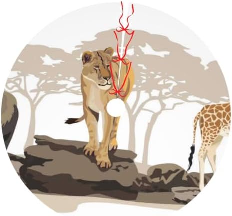 Christmas Tree Skirt, Soft Polyester Xmas Tree Skirts with Ribbon Ties, Rustic Farmhouse Holiday Illustration of Wild Savannahs African Animals Exotic Giraffe Lion Elephant Zebra (2) 48"