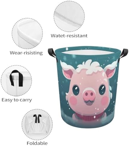 Laundry Hamper with Handle Snow Pets Laundry Basket Waterproof Dirty Clothes Hamper Circular Organizer Basket Portable Storage Bin Decorative Basket for Living Room Kitchen Bathroom Car