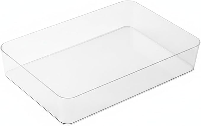 Durable PET Plastic Desktop Organizer, Transparent Storage Bin for Office Desk and Drawer Organization