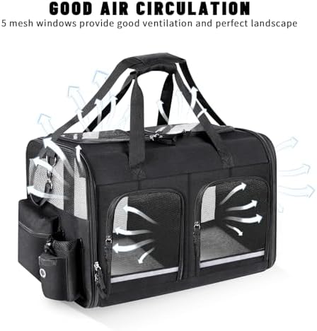 Cat Carrier for 2 Cats,Double Cat and Dual Dog Carrier Large for Two Pets | Collapsible ,Small to Medium Size, 2 Front Zippered Compartments,Removable Divider,Multiple Cat Cabin (Black)