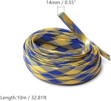Jutagoss PET Expandable Braided Cable Sleeve, 32.8ft - 9/16 inch Blue Yellow Cable Management Sleeve, Wire Loom Tube Cord Protector for USB Cable, Power Cord, Audio Video and More, 1Pc