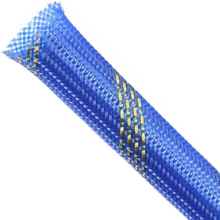 Braided Cable Sleeving, PET Expandable Braided Cable Sleeve, Flexible Mesh Sleeving Cord Management for Audio Video and Other Home Device, Cord Protector from Pets (Blue Gold, 3/8" x 25ft)