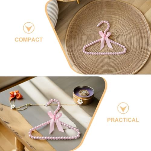 DOITOOL 5pcs Plastic Pet Hangers for Small Clothes with Elegant Pearl Beaded Design and Pink Color, Sturdy and Wear-Resistant Dog Clothing Rack for Pet Stores and Home Organization