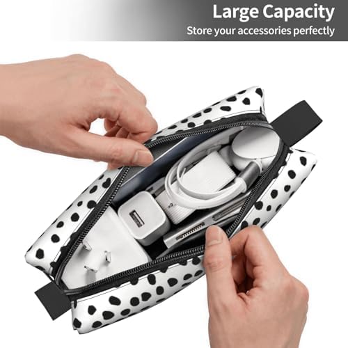 Polka Dot Makeup Bag for Women with Wrist Strap | Durable 600D Oxford Fabric, Impact-Resistant & Compact, Travel Cosmetic & Makeup Organizer for Gym & Daily Use