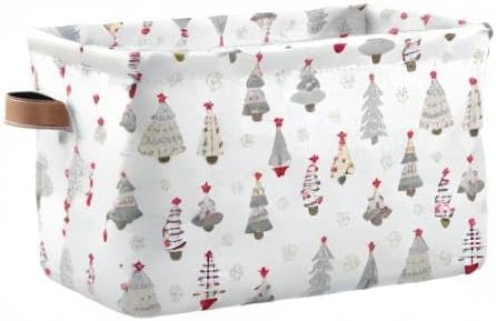 Christmas Tree Gray Storage Basket Fabric Kitchen Baskets Winter Snowflake White Grey Open Home Storage Bins Boxes Foldable Organizer Bag for Book Shelf Closet Baskets 16×12×8 Inches