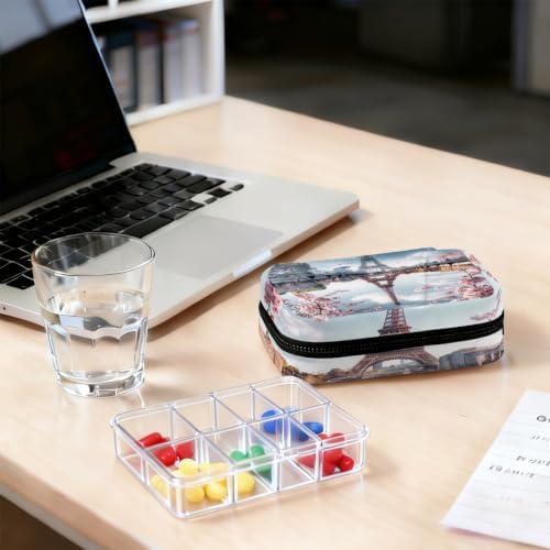 Travel Pill Organizer Paris Eiffel Cherry Blossom Small Pill Case