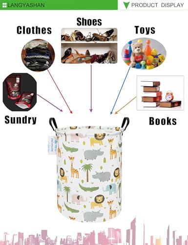 Round Laundry Basket Collapsible Storage Hamper Organizer Animal | Waterproof Canvas Foldable Baskets with sturdy Handles Multi-scene Organizer for Home Play Bedroom Gift Bin