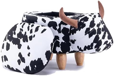 Home 2 Office Cow Ottoman with Storage for Bedroom, Playroom, Nursery or Recreation Room Decor, Soft Animal-Shaped Ottoman with Wooden Legs