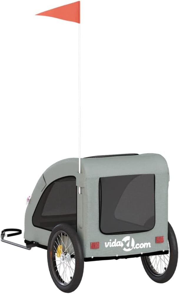 Pet Bike Trailer for Small Dogs, Foldable Bicycle Cargo Trailer with Iron Frame and Oxford Fabric, Includes Mesh Windows, Reflectors and Flag for Safety