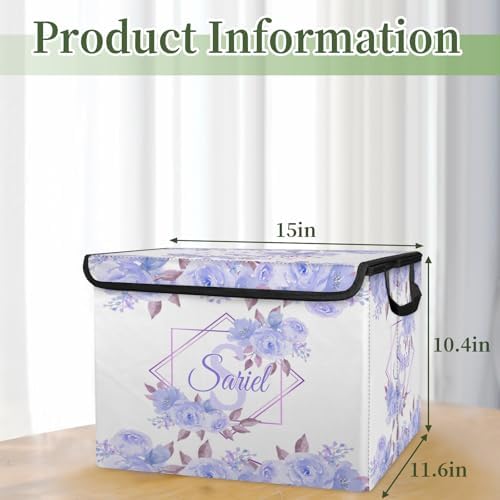 Closet-Storage-Bins with Lids Customized Stackable-Storage-Bin for Kids-Boys-Girls-Toys Decoration Storage-Baskets Flowers Purple