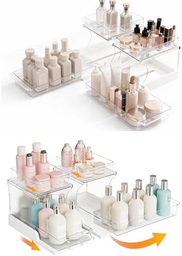 Attelite Makeup Organizer 2-Tier Makeup Storage Cosmetics Organizer with 180° Rotating Design Sturdy durable Versatile Perfume Vanity Organizer for Countertops, Bathrooms, Office Supplies 4PACK