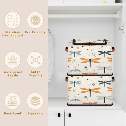Dragonfly Butterfly Storage Bins with Zipper Lid Foldable Fabric Organizer Box with Handles Rectangular Closet Clothes Organizer Containers