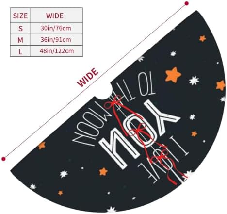 Christmas Tree Skirt, Soft Polyester Xmas Tree Skirts with Ribbon Ties, Rustic Farmhouse Holiday I Love You to The Moon and Back Cute Romantic Stars and Comets On Black Background 30"