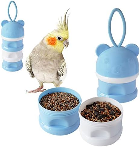 Portable Bird Feeder Cups Bird Food Water Treat Box Parrot Food Storage Container，Pet Travel Feeder(Blue)