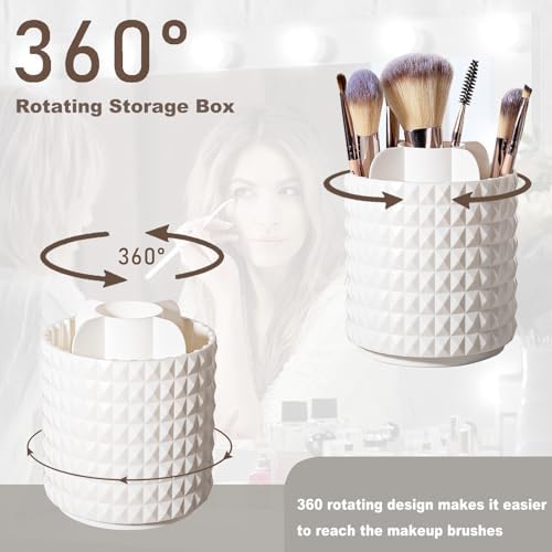 360 Rotating Makeup Brush Holder Make Up Brushes Organizer, Masonite White