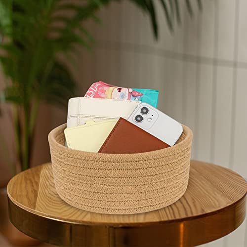 ABenkle 2 Pack Small Baskets, Cotton Rope Woven Basket, Cute Mini Tiny Storage Baskets, Decorative Boho Basket for Nursery Living Room Bedroom Shelf, Empty Gift Basket - Brown