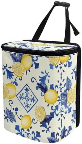 Lemon Square Print Car Accessories Back Seat Multipurpose Car Trash Can with Lid, Leak Proof Waterproof Hanging Cars Garbage Can for Road Trip Travel