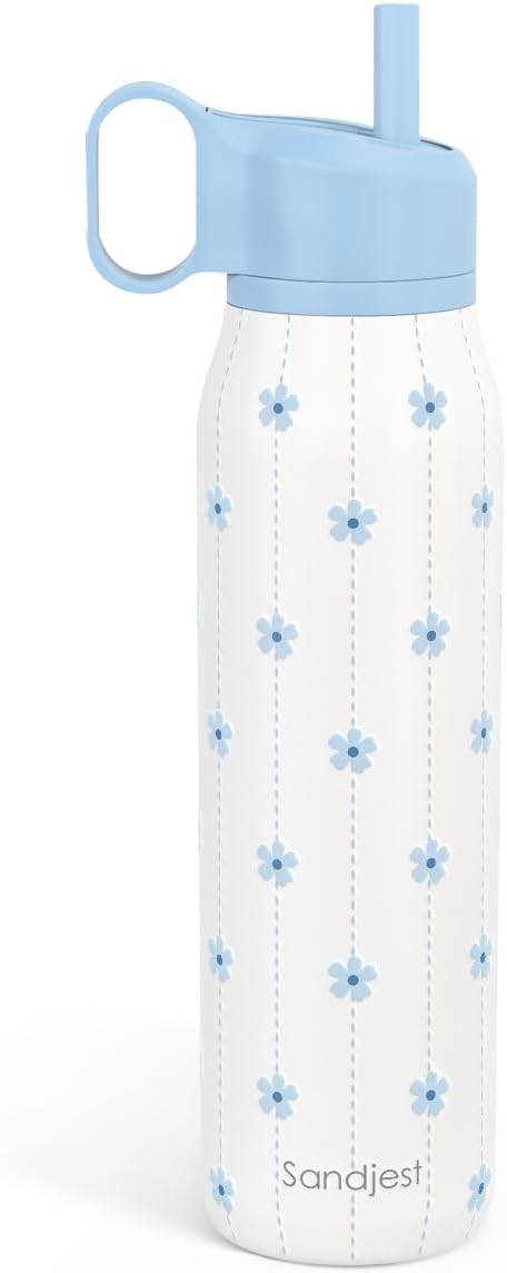 Blue Floral Stainless Steel Water Bottle with Twist Lid 20oz, Travel Insulated Water Bottles for Sports & Gym, Gift for Women Girls Friends Birthday Christmas
