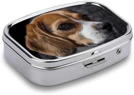 Travel Ovely Pet Dog Beagle Pill Case 2 Compartments Small Pill Organizer for Fish Oil Vitamin Supplement Portable Daily Pill Box for Pocket Purse Medicine Storage