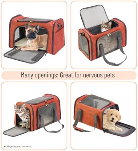 Mr. Pen- Pet Carrier, 17.5" x 11.2" x 11.5", Medium Size, Orange | Portable Travel Carrier for Small Pets, Cats & Small Dogs, Breathable Mesh, Safety Inner Leash
