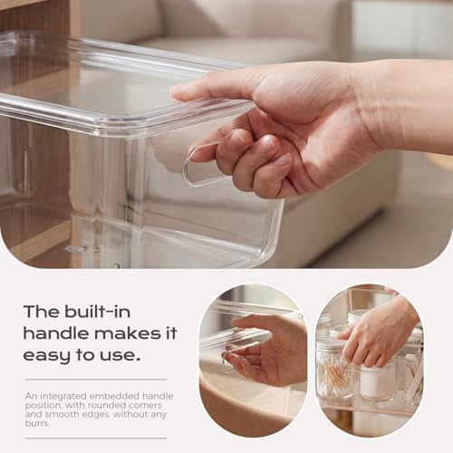 12 Pack White Storage Bins with Lids, PET Plastic Pantry Organizers and Storage, Small Storage Bins for Kitchen, Fridge, Bathroom, Office